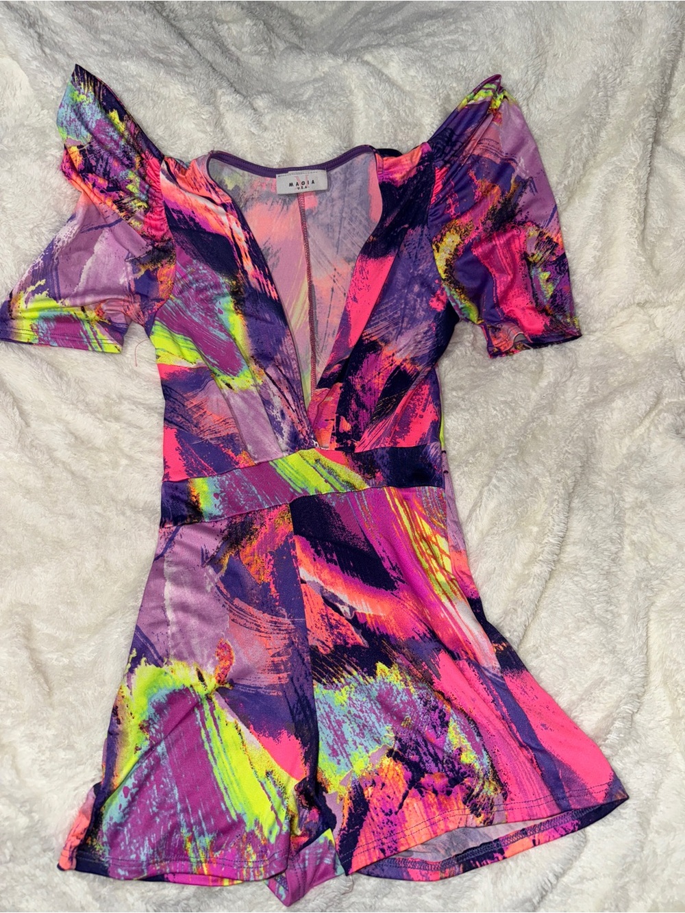 Vibrant Abstract Purple & Neon Romper